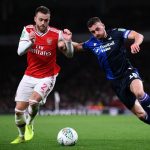 LONDON, ENGLAND - SEPTEMBER 24: Calum Chambers of Arsenal battles for the ball with Jack Robinson of Nottingham Forest during the Carabao Cup Third Round match between Arsenal FC and Nottingham Forrest at Emirates Stadium on September 24, 2019, in London, England. (Photo by Laurence Griffiths/Getty Images)