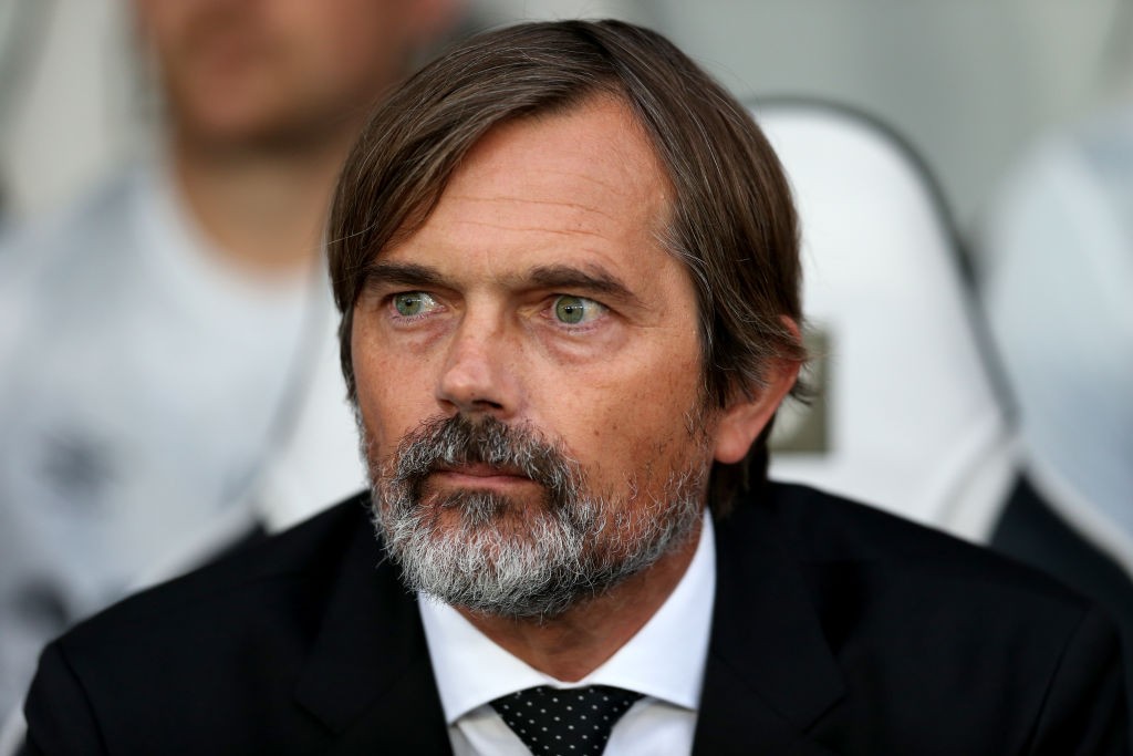 DERBY, ENGLAND - AUGUST 20: Phillip Cocu Manager of Derby County looks on prior to the Sky Bet Championship match between Derby County and Bristol ...