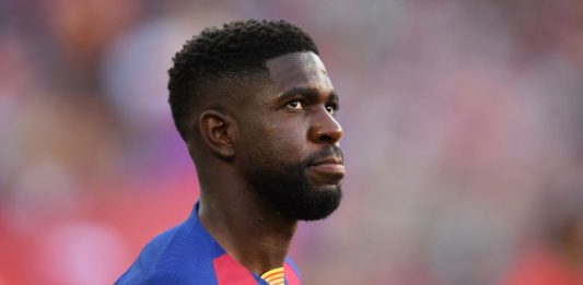 BARCELONA, SPAIN - AUGUST 04: Samuel Umtiti of FC Barcelona looks on prior to the Joan Gamper trophy friendly match between FC Barcelona and Arsenal at Nou Camp on August 04, 2019, in Barcelona, Spain. (Photo by David Ramos/Getty Images)