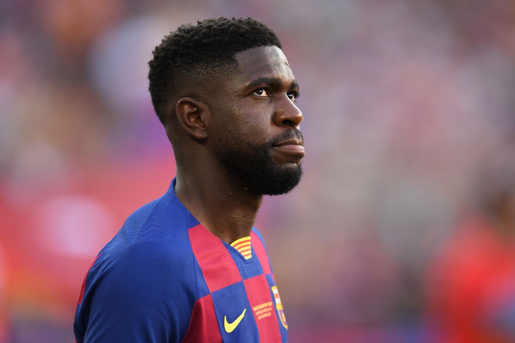 BARCELONA, SPAIN - AUGUST 04: Samuel Umtiti of FC Barcelona looks on prior to the Joan Gamper trophy friendly match between FC Barcelona and Arsena...
