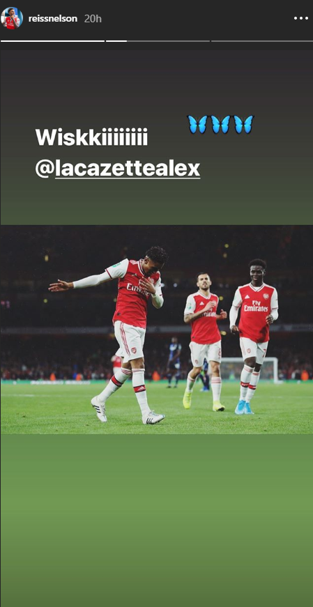 Reiss Nelson paid tribute to injured Alexandre Lacazette with goal celebration 4 Reiss Nelson's Instagram story