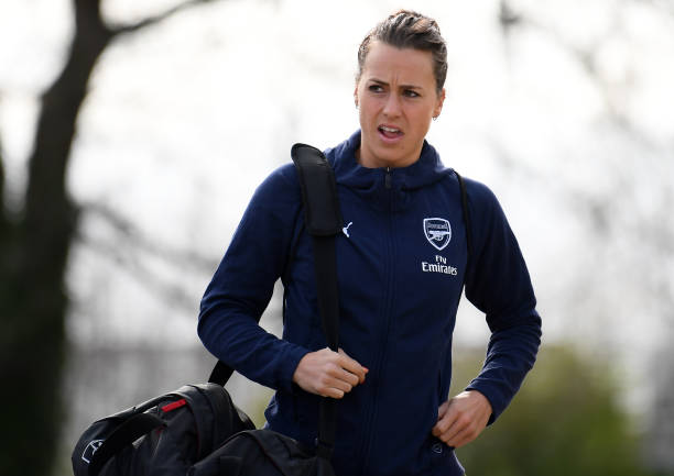 BIRMINGHAM, ENGLAND - MARCH 31: Viktoria Schnaderbeck of Arsenal arrives during the FA WSL match between Birmingham City Women and Arsenal on March...