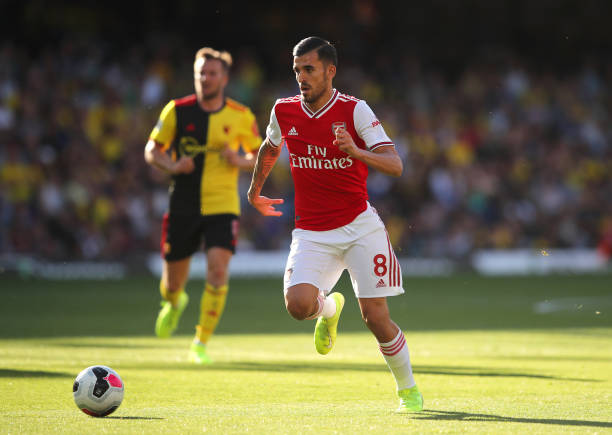WATFORD, ENGLAND - SEPTEMBER 15: Dani Ceballos of Arsenal in action during the Premier League match between Watford FC and Arsenal FC at Vicarage R...