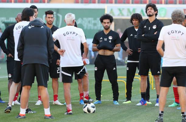 Mohamed Elneny says Mo Salah is his 'brother' 3 Egypt's forward Mohamed Salah (C), Egypt's midfielder Mohamed Elneny (2ndR) and Egypt's defender Ahmed Hegazi (R) listen to Egypt's coach Hector Raul Cuper with other teammates during a training session at the Akhmat Arena Stadium in Grozny on June 21, 2018 during the 2018 Russia World Cup football tournament. (Photo by KARIM JAAFAR / AFP)