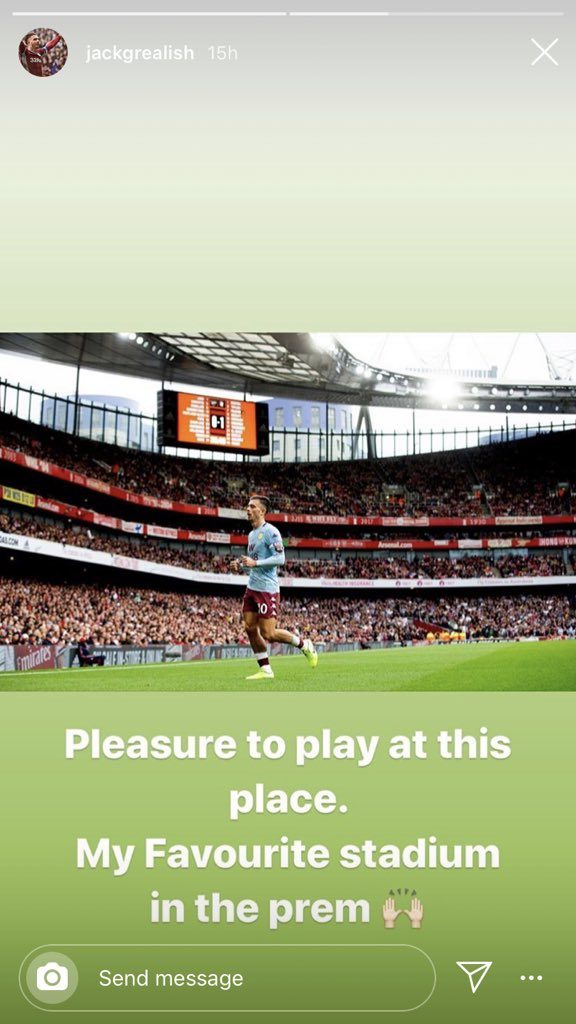 Jack Grealish: Pleasure to play at the Emirates - my favourite stadium in the PL 3 Jack Grealish via Instagram