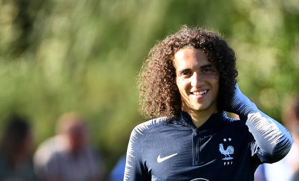 France's midfielder Matteo Guendouzi takes part in a training session at the French national football team training base in Clairefontaine-en-Yveli...