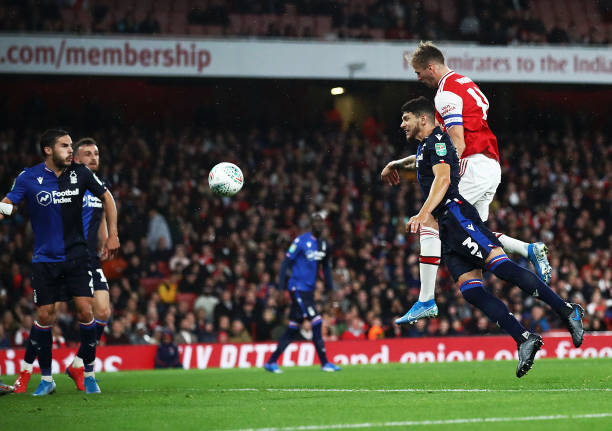 Arsenal can afford to take their time with Rob Holding 3 LONDON, ENGLAND - SEPTEMBER 24: Rob Holding of Arsenal scores the second goal during the Carabao Cup Third Round match between Arsenal and Nottingham Forest at Emirates Stadium on September 24, 2019 in London, England. (Photo by Julian Finney/Getty Images)