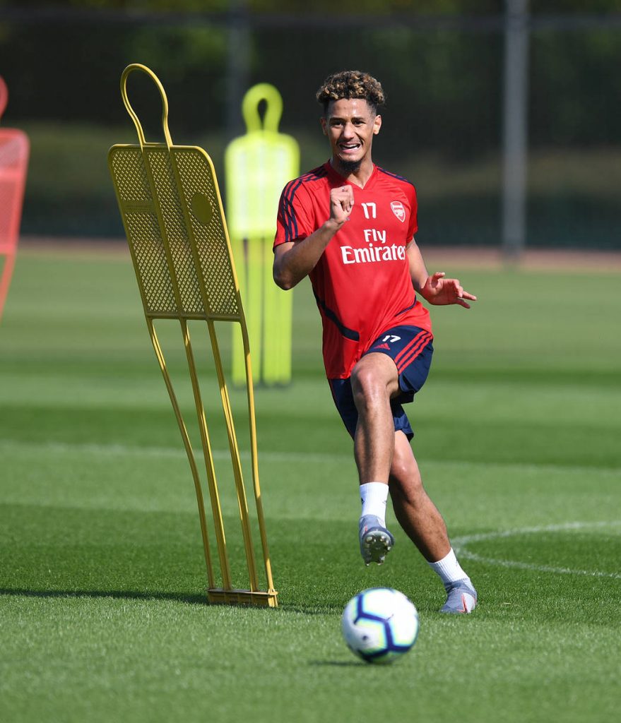 ST ALBANS, ENGLAND - SEPTEMBER 13: of Arsenal during a training session at London Colney on September 13, 2019 in St Albans, England. (Photo by Stuart MacFarlane/Arsenal FC via Getty Images)