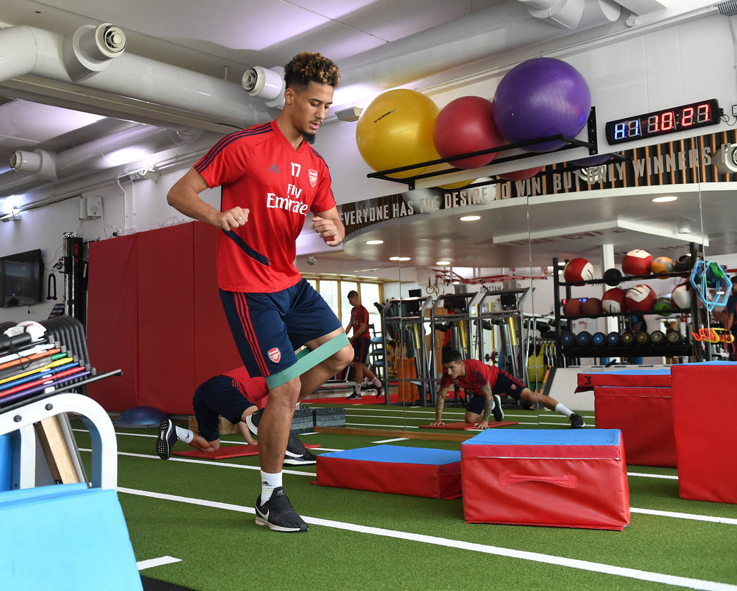 ST ALBANS, ENGLAND - SEPTEMBER 13: of Arsenal during a training session at London Colney on September 13, 2019 in St Albans, England. (Photo by Stuart MacFarlane/Arsenal FC via Getty Images)