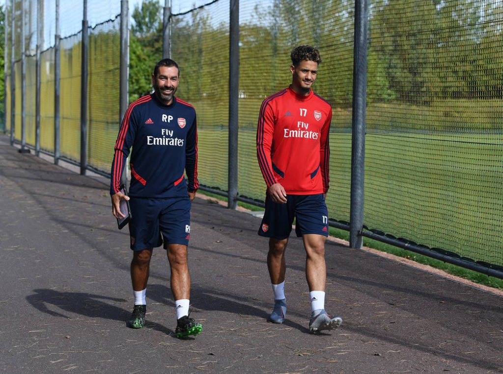 ST ALBANS, ENGLAND - SEPTEMBER 13: of Arsenal during a training session at London Colney on September 13, 2019 in St Albans, England. (Photo by Stuart MacFarlane/Arsenal FC via Getty Images)