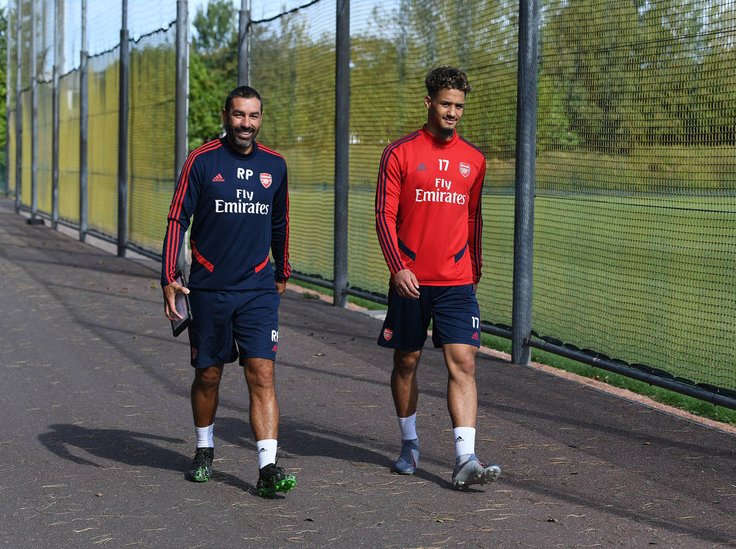 ST ALBANS, ENGLAND - SEPTEMBER 13: of Arsenal during a training session at London Colney on September 13, 2019 in St Albans, England. (Photo by Stuart MacFarlane/Arsenal FC via Getty Images)
