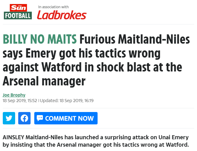 Ainsley Maitland-Niles BLASTS Unai Emery...or does he? 3 sun ainsley maitland niles