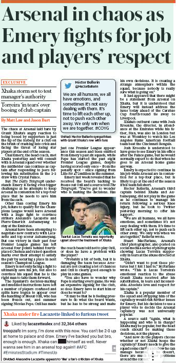 191029 daily telegraph emery ozil pepe