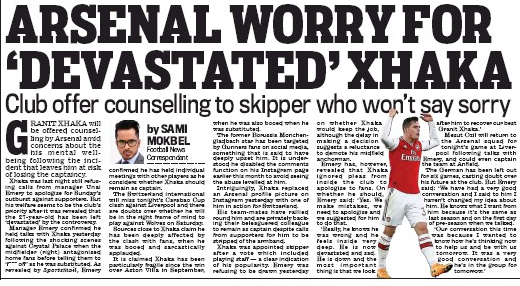 Arsenal make counsellor available for Granit Xhaka 3 191030 daily mail xhaka counselling
