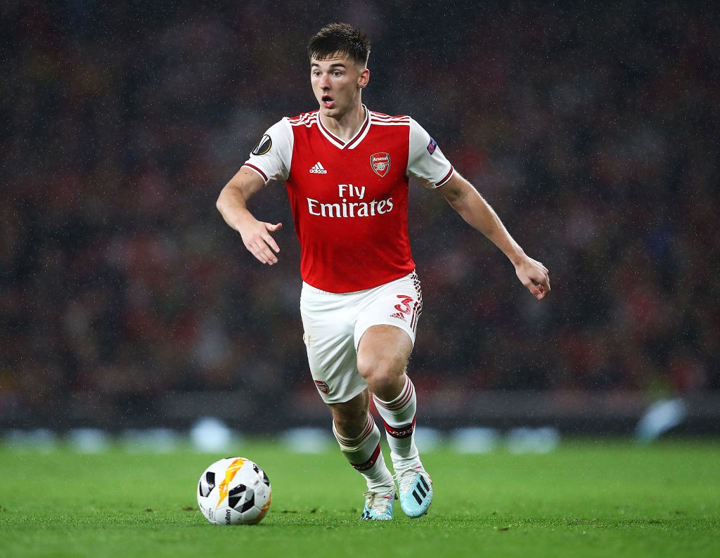 LONDON, ENGLAND - OCTOBER 03: Kieran Tierney of Arsenal in action during the UEFA Europa League group F match between Arsenal FC and Standard Liege...