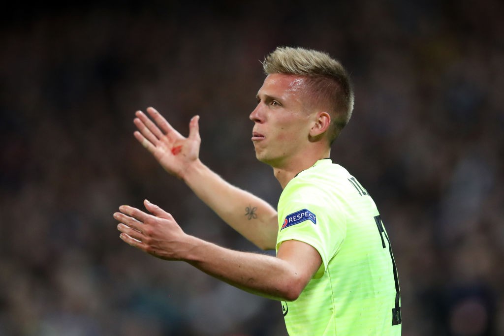 MANCHESTER, ENGLAND - OCTOBER 01: Dani Olmo of GNK Dinamo Zagreb reacts during the UEFA Champions League group C match between Manchester City and ...