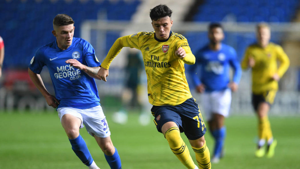 PETERBOROUGH, ENGLAND - OCTOBER 01: Sam Greenwood of Arsenal during the Leasing.com Cup match between Peterborough United and Arsenal U21 at Weston...