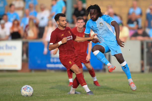 Date confirmed as Liverpool free to face Arsenal after avoiding cup expulsion 3 RUGBY, ENGLAND - JULY 24: Pedro Chirivella of Liverpool in action with Fankaty Dabo of Coventry City during the Pre-Season Friendly match between Coventry City and Liverpool U23 at Butlin Road on July 24, 2019 in Rugby, England. (Photo by Marc Atkins/Getty Images)