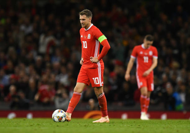 CARDIFF, WALES - OCTOBER 11:  Aaron Ramsey of Wales looks dejected during the International Friendly match between Wales and Spain on October 11, 2018 in Cardiff, United Kingdom.  (Photo by Dan Mullan/Getty Images)