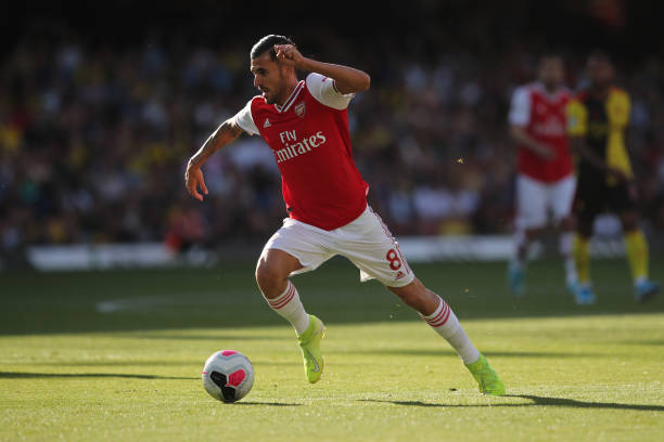 WATFORD, ENGLAND - SEPTEMBER 15: Dani Ceballos of Arsenal during the Premier League match between Watford FC and Arsenal FC at Vicarage Road on September 14, 2019 in Watford, United Kingdom. (Photo by Marc Atkins/Getty Images)