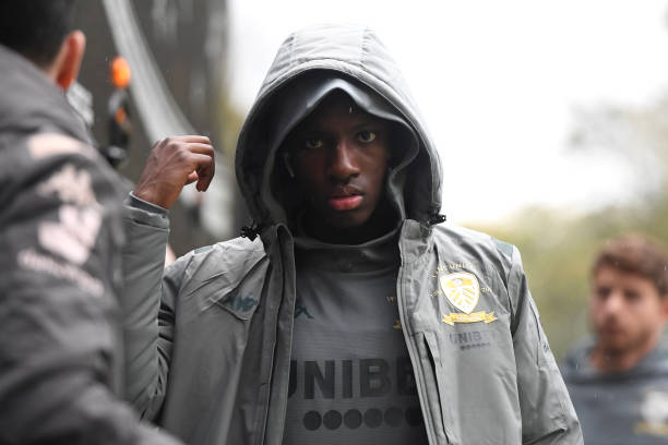 SHEFFIELD, ENGLAND - OCTOBER 26: Eddie Nketiah of Leeds United arrives prior to the Sky Bet Championship match between Sheffield Wednesday and Leed...