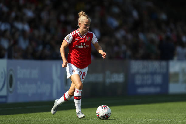 BOREHAMWOOD, ENGLAND - AUGUST 25: Leonie Maier of Arsenal in action during the pre season friendly match between Arsenal Women and Tottenham Hotspu...