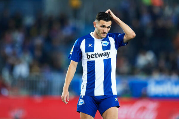 VITORIA-GASTEIZ, SPAIN - OCTOBER 29: Lucas Perez of Deportivo Alaves reacts during the Liga match between Deportivo Alaves and Club Atletico de Mad...