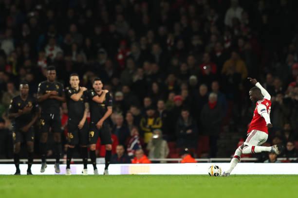 Nicolas Pepe saves Unai Emery's blushes but he still needs to go 2 LONDON, ENGLAND - OCTOBER 24: Nicolas Pepe of Arsenal scores his team's second goal during the UEFA Europa League group F match between Arsenal FC and Vitoria Guimaraes at Emirates Stadium on October 24, 2019 in London, United Kingdom. (Photo by Naomi Baker/Getty Images)