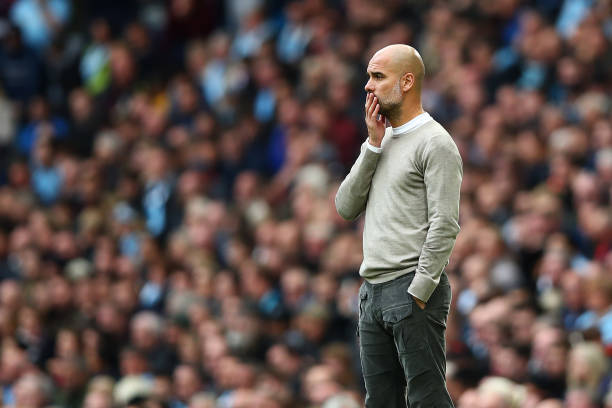 MANCHESTER, ENGLAND - OCTOBER 06: Pep Guardiola, Manager of Manchester City reacts during the Premier League match between Manchester City and Wolverhampton Wanderers at Etihad Stadium on October 06, 2019 in Manchester, United Kingdom. (Photo by Clive Brunskill/Getty Images)