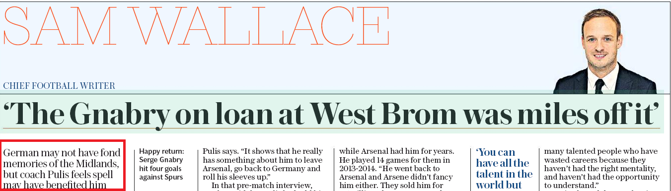 Tony Pulis believes Serge Gnabry's West Brom spell helped him become player he is today 3 telegraph pulis gnabry