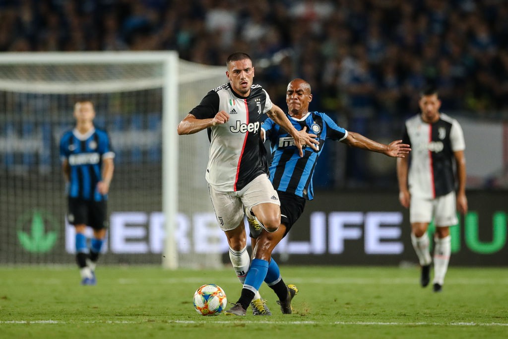 NANJING, CHINA - JULY 24: Merih Demiral of Juventus and Joao Mario of FC Internazionale in aaction during the International Champions Cup match bet...