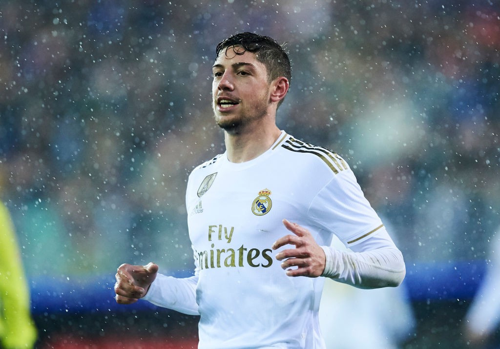 EIBAR, SPAIN - NOVEMBER 09: Federico Valverde of Real Madrid CF celebrates after scoring his team's fourth goal during the Liga match between SD Eibar SAD and Real Madrid CF at Ipurua Municipal Stadium on November 09, 2019, in Eibar, Spain. (Photo by Juan Manuel Serrano Arce/Getty Images)