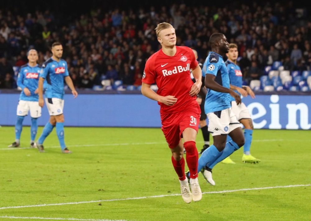 Arsenal scouted Erling Braut Haaland and brought him to London before Borussia Dortmund move 3 NAPLES, ITALY - NOVEMBER 05: Erling Braut Haaland of RB Salzburg celebrates after scoring the 0-1 goal during the UEFA Champions League group E match between SSC Napoli and RB Salzburg at Stadio San Paolo on November 05, 2019, in Naples, Italy. (Photo by Francesco Pecoraro/Getty Images)