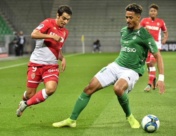 Arsenal William Saliba recall rumours resurface 2 Saint-Etienne's French defender William Saliba (R) vies with Monaco's French forward Wissam Ben Yedder during the French L1 football match between AS Saint-Etienne and AS Monaco at the Geoffroy Guichard Stadium in Saint-Etienne, central France on November 3, 2019. (Photo by PHILIPPE DESMAZES / AFP)