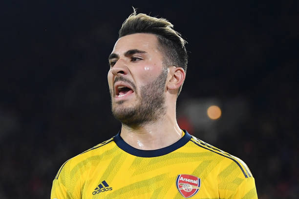 SHEFFIELD, ENGLAND - OCTOBER 21: Sead Kolasinac of Arsenal reacts during the Premier League match between Sheffield United and Arsenal FC at Bramal...