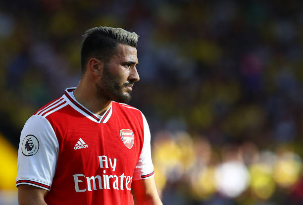 WATFORD, ENGLAND - SEPTEMBER 15: Sead Kolasinac of Arsenal looks on during the Premier League match between Watford FC and Arsenal FC at Vicarage R...