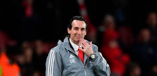 Arsenal's Spanish head coach Unai Emery gestures on the touchline during their UEFA Europa league Group F football match between Arsenal and Eintracht Frankfurt at the Emirates stadium in London on November 28, 2019. - Unai Emery's troubled tenure at Arsenal ended with him being sacked on November 29, 2019 less than two years after being appointed with the club on their worst run since 1992 having failed to win for seven matches. (Photo by DANIEL LEAL-OLIVAS / AFP) (Photo by DANIEL LEAL-OLIVAS/AFP via Getty Images)