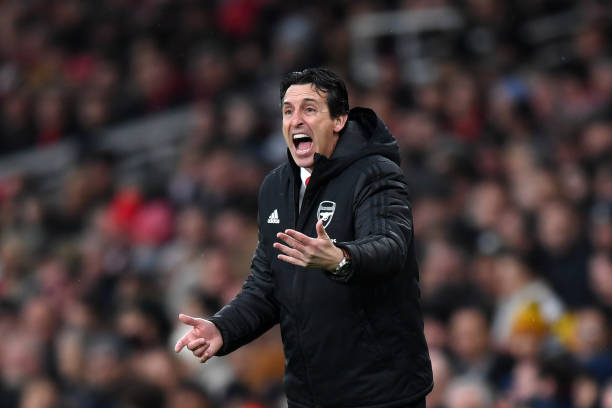 Raul Sanllehi's face tells a different story than Unai Emery's mouth 2 LONDON, ENGLAND - NOVEMBER 23: Unai Emery, Manager of Arsenal looks on during the Premier League match between Arsenal FC and Southampton FC at Emirates Stadium on November 23, 2019 in London, United Kingdom. (Photo by Shaun Botterill/Getty Images)