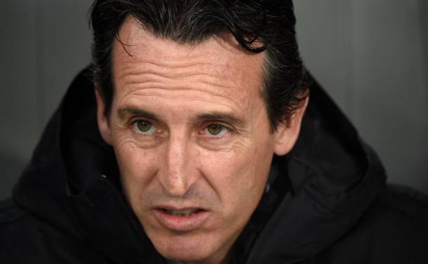 Arsenal's Spanish head coach Unai Emery looks on from the bench during the UEFA Europa League Group F football match between Vitoria Guimaraes SC a...