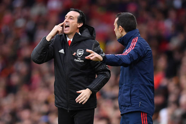 LONDON, ENGLAND - NOVEMBER 02: Unai Emery, Manager of Arsenal reacts during the Premier League match between Arsenal FC and Wolverhampton Wanderers...