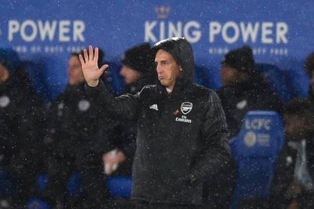 Arsenal's Spanish head coach Unai Emery gestures on the touchline during the English Premier League football match between Leicester City and Arsen...