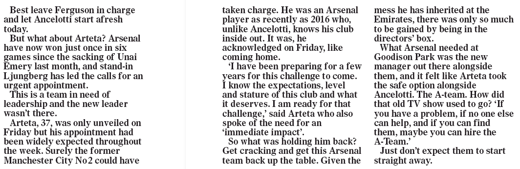 Mail on Sunday take first dig at Mikel Arteta 3 Chris Wheeler in the Mail on Sunday, 22 December 2019
