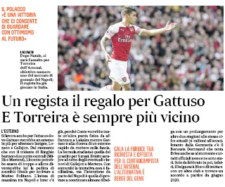 A director with a gift for Gattuso and Torreira is nearer - Il Mattino, 23 December 2019
