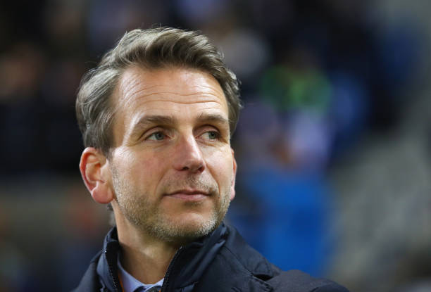 GENK, BELGIUM - APRIL 20: Albert Stuivenberg, coach of Genk looks on prior to the UEFA Europa League quarter final second leg between KRC Genk and ...