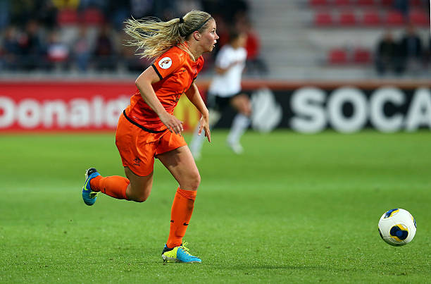 VAXJO, SWEDEN - JULY 11: Anouk Hoogendijk of Netherlands runs with the ball during the UEFA Women's Euro 2013 group B match at Vaxjo Arena on July 11, 2013 in Vaxjo, Sweden. (Photo by Martin Rose/Getty Images)