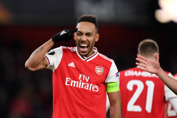 5 out, 2 back, 1 new boy and a test: Arsenal team news pre-Burnley 2 LONDON, ENGLAND - NOVEMBER 28: Pierre-Emerick Aubameyang of Arsenal celebrates after scoring his team's first goal during the UEFA Europa League group F match between Arsenal FC and Eintracht Frankfurt at Emirates Stadium on November 28, 2019 in London, United Kingdom. (Photo by Shaun Botterill/Getty Images)