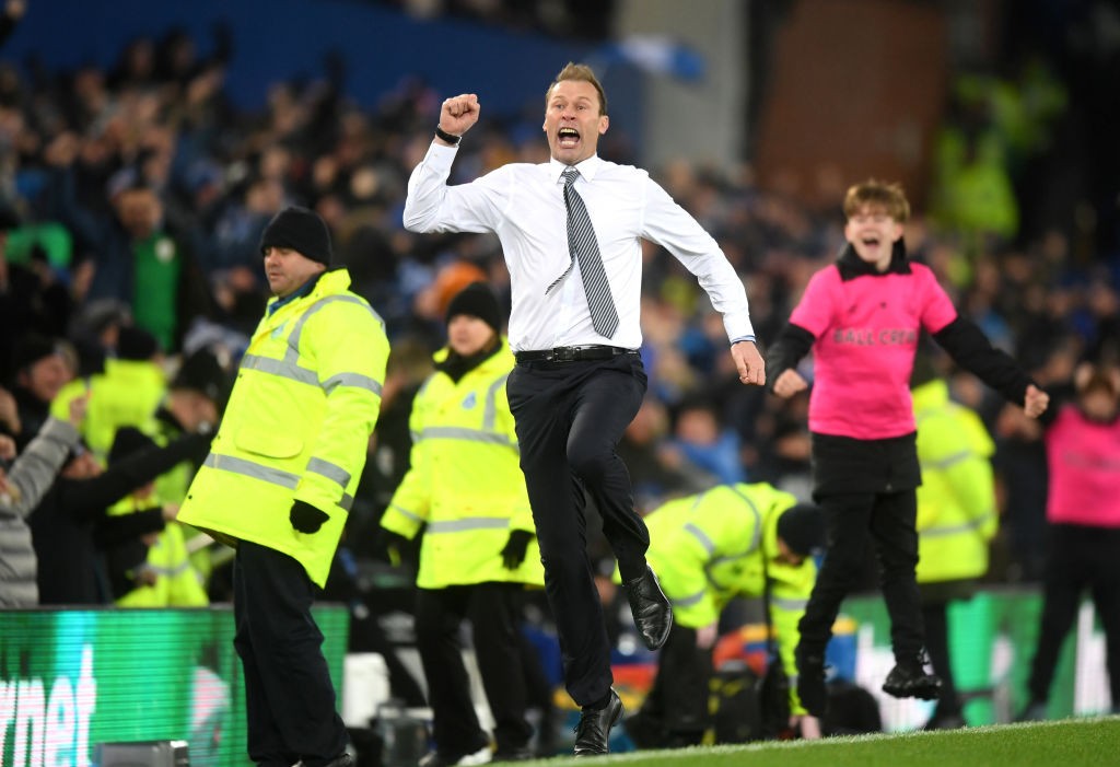LIVERPOOL, ENGLAND - DECEMBER 18: Interim Everton Manager, Duncan Ferguson celebrates his sides second goal during the Carabao Cup Quarter Final match between Everton FC and Leicester FC at Goodison Park on December 18, 2019, in Liverpool, England. (Photo by Michael Regan/Getty Images)
