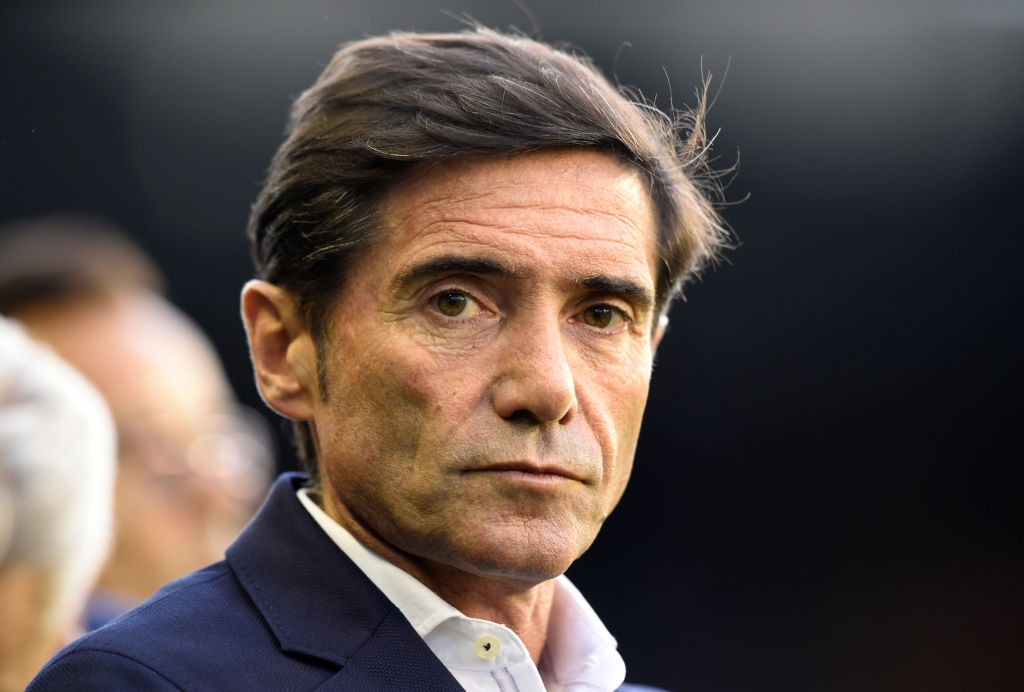 Valencia's Spanish coach Marcelino Garcia Toral looks on during the Spanish League football match between Celta Vigo and Valencia at the Balaidos s...