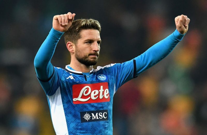 UDINE, ITALY - DECEMBER 07: Dries Mertens of SSC Napoli greets his fans after the Serie A match between Udinese Calcio and SSC Napoli at Stadio Fri...