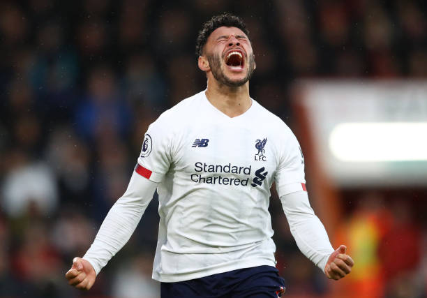 BOURNEMOUTH, ENGLAND - DECEMBER 07: Alex Oxlade-Chamberlain of Liverpool celebrates after scoring his team's first goal during the Premier League m...